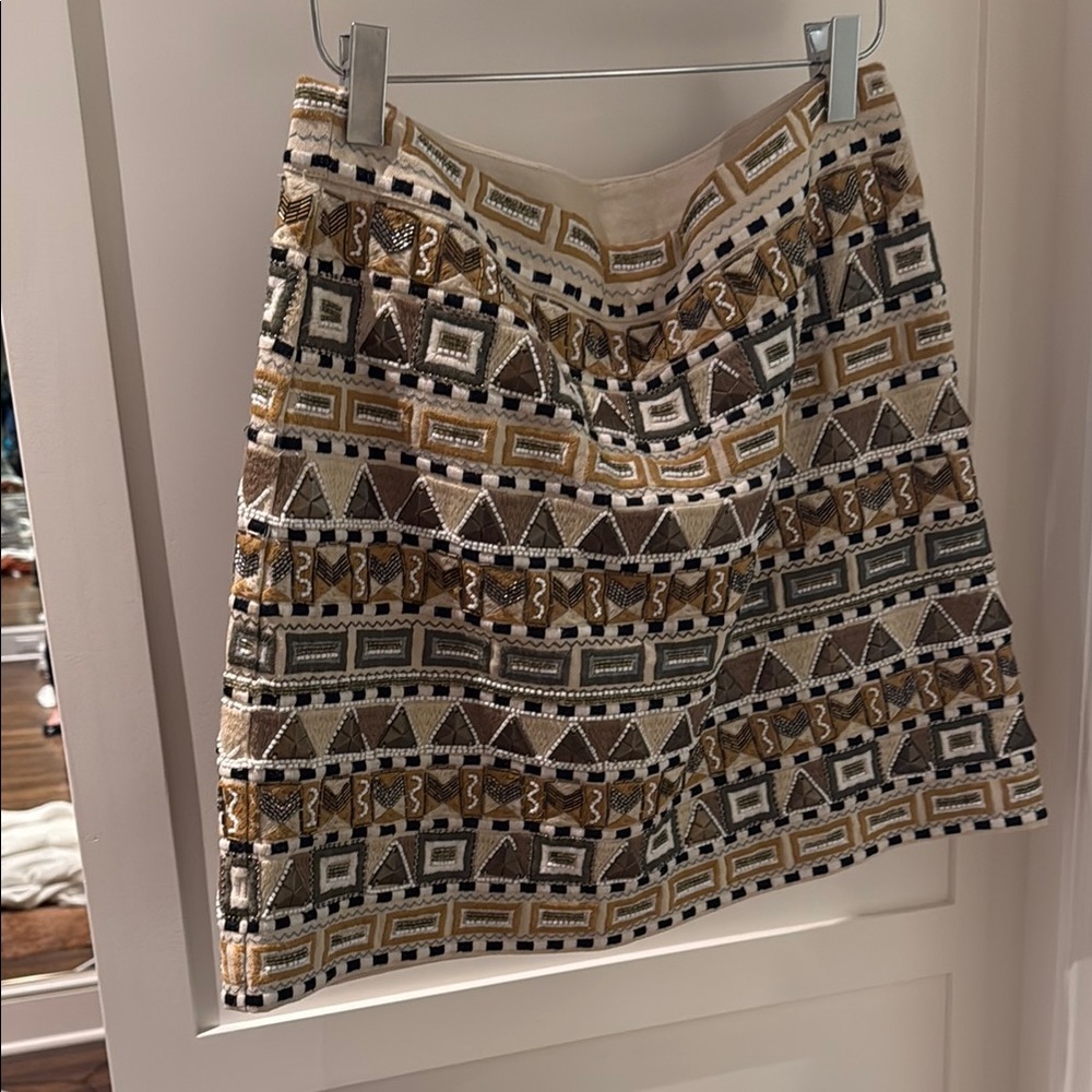 Geometric Patterned Skirt in Brown and Cream